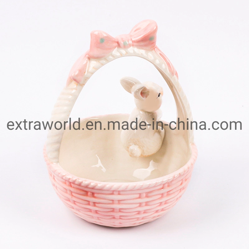 Ceramic Easter Basket Bunny Desktop Snack Dessert Bowls Ceramic Rabbit Tray Easter Party Gift