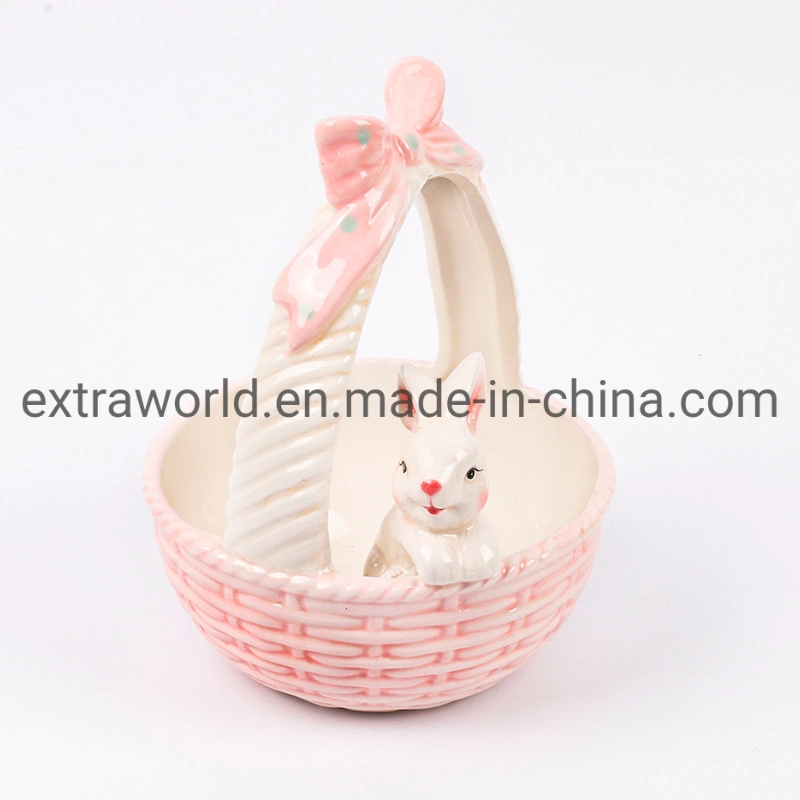 Ceramic Easter Basket Bunny Desktop Snack Dessert Bowls Ceramic Rabbit Tray Easter Party Gift